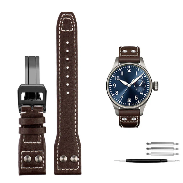 Genuine Leather Rivets Watchband For Big Pilot Watch - Image 13
