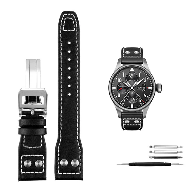Genuine Leather Rivets Watchband For Big Pilot Watch - Image 6