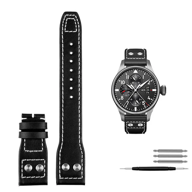 Genuine Leather Rivets Watchband For Big Pilot Watch - Image 9
