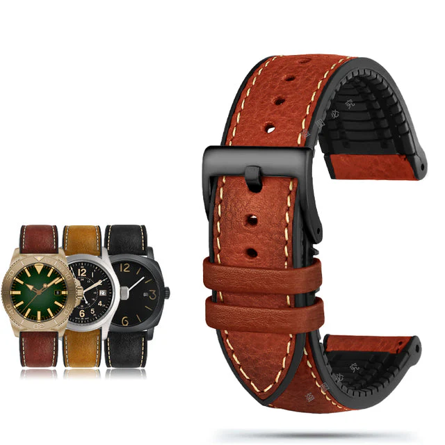 Italian Leather Fluorine Rubber Watch Bands - Image 11