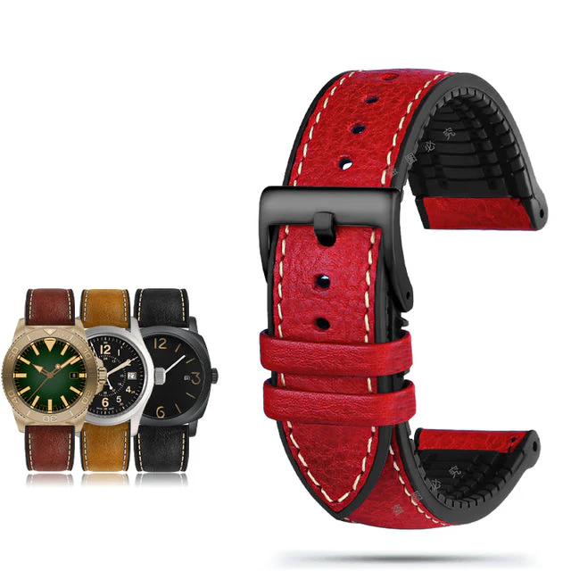 Italian Leather Fluorine Rubber Watch Bands - Image 16