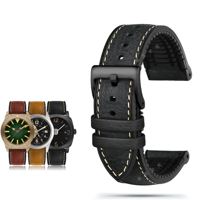 Italian Leather Fluorine Rubber Watch Bands - Image 3