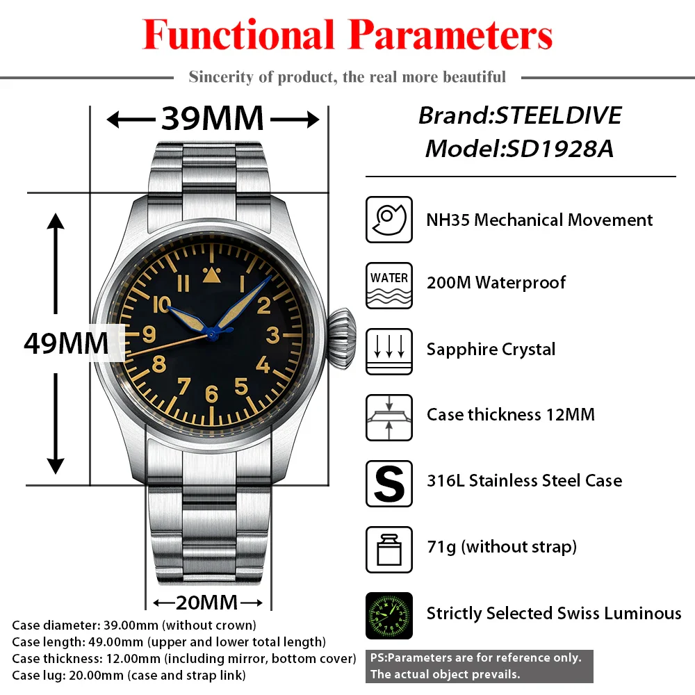 Steeldive SD1928A Retro Army Pilot Watch - Image 3