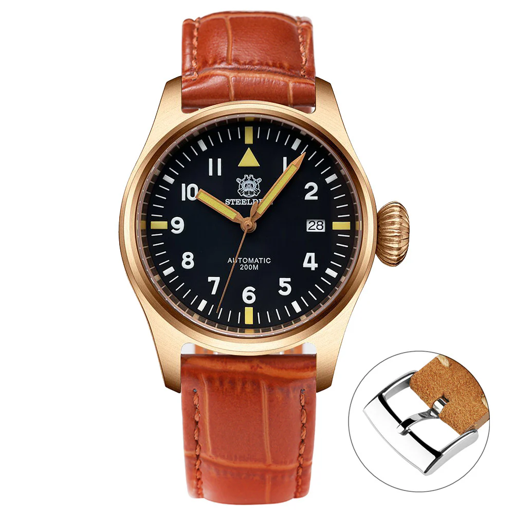 Steeldive SD1928S Bronze Pilot Watch - Onion Crown - Image 15
