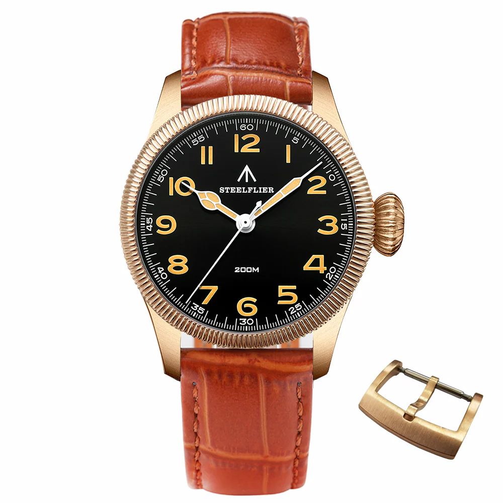 Steeldive SD1928S Bronze Pilot Watch - Onion Crown - Image 16