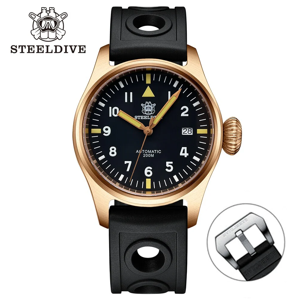 Steeldive SD1928S Bronze Pilot Watch - Onion Crown - Image 20