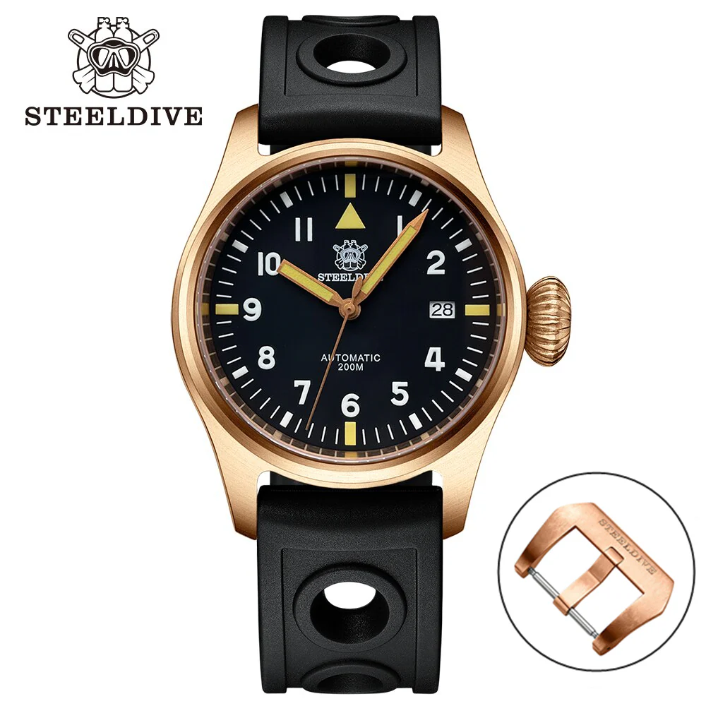 Steeldive SD1928S Bronze Pilot Watch - Onion Crown - Image 21